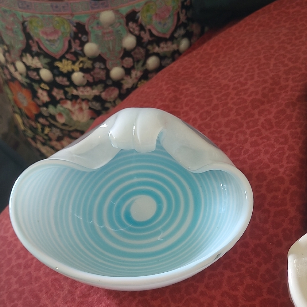 Vintage Murano Aqua Swirl Glass Bowl